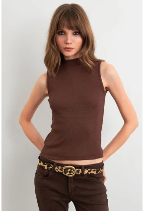 Kadın Kahverengi Kolsuz Bluz GA102