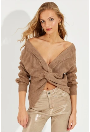 Kadın Kapuçino Düğümlü Triko Bluz MSS118