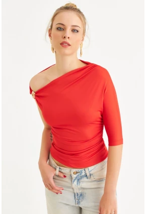Kadın Kırmızı Aksesuarlı Bluz EY3074