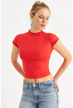 Kadın Kırmızı Dalgıç Bluz EY2564