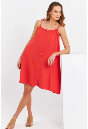 Kadın Kırmızı Düğmeli Mini Elbise PC20655