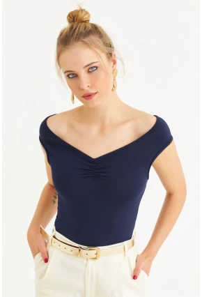 Kadın Lacivert Büzgülü Bluz EY3083