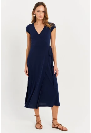 Kadın Lacivert Kruvaze Midi Elbise EY2785