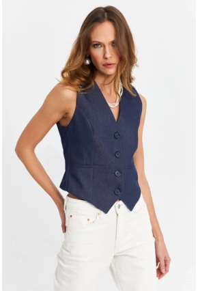 Kadın Lacivert Leopar Yelek TW21