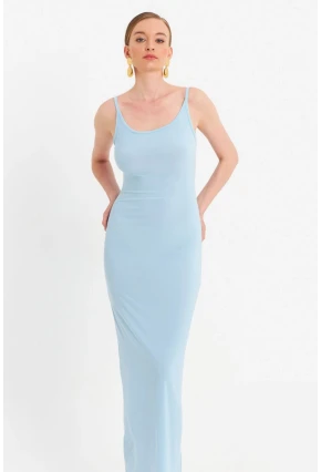 Kadın Mavi Ayarlanabilir Askılı Maxi Elbise MEN2004