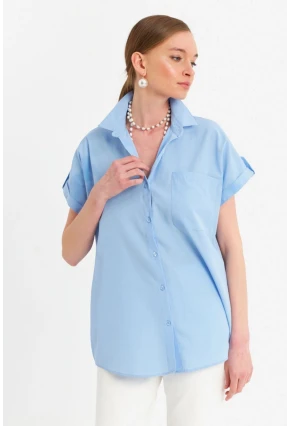 Kadın Mavi Basic Gömlek MZER427