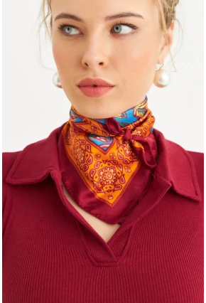 Kadın Mavi-Bordo Saten Fular FİR100