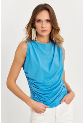 Kadın Mavi Büzgülü Bluz YZ625