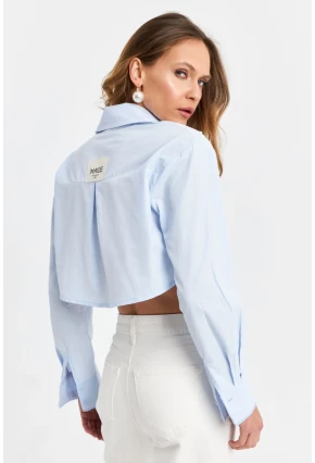 Kadın Mavi Cep Detaylı Crop Gömlek KED4205