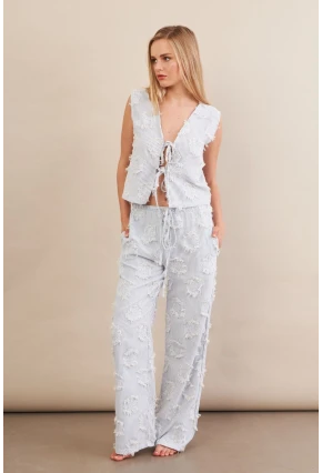 Kadın Mavi Çizgili Püsküllü Alt Üst Takım MOD2517