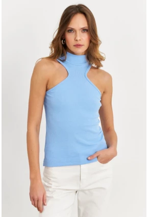 Kadın Mavi Halter Yaka Kaşkorse Bluz EY1454