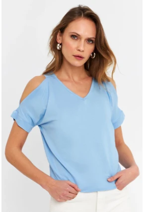 Kadın Mavi Omuzları Açık Bluz BR1329
