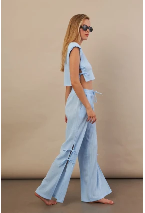 Kadın Mavi Omuzları Vatkalı Alt Üst Takım KED002