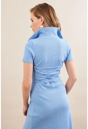 Kadın Mavi Sırt Bağlamalı Kaşkorse Midi Elbise MFRY0001