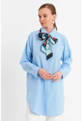 Kadın Mavi Tunik Gömlek MZER428
