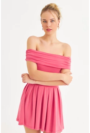 Kadın Mercan Madonna Yaka Mini Elbise MON1262-1