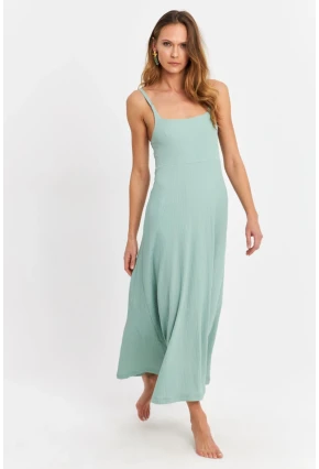Kadın Mint Askılı Bürümcük Midi Elbise EY3057