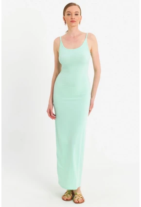 Kadın Mint Ayarlanabilir Askılı Maxi Elbise MEN2004