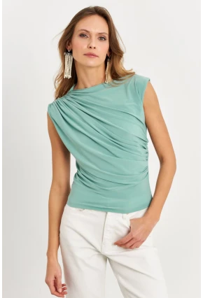 Kadın Mint Büzgülü Kolsuz Bluz LPP1205-90