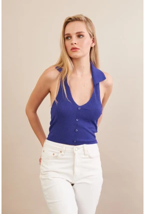 Kadın Mor Sırtı Açık Bluz ZH01-90