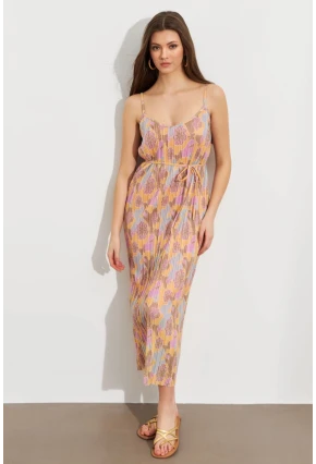 Kadın Multi Astarlı Desenli Midi Elbise TOP08