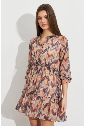 Kadın Multi Desenli Şifon Mini Elbise ROP107