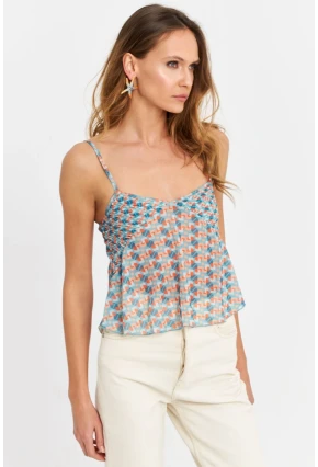 Kadın Multi Desenli Tül Crop Bluz SB309