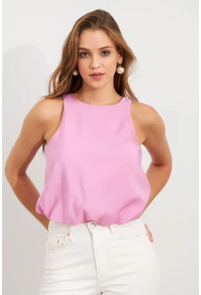 Kadın Pembe Kolsuz Balon Bluz SAN101
