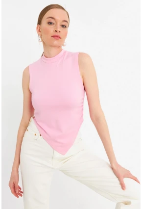 Kadın Pembe Kolsuz Crop Bluz ZH07