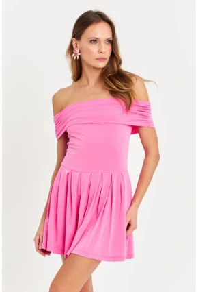 Kadın Pembe Madonna Yaka Mini Elbise MON1262