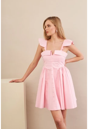 Kadın Pembe Midi Dokuma Elbise PSG1010