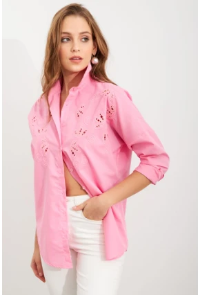 Kadın Pembe Nakışlı Gömlek DAF5017