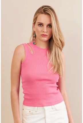 Kadın Pembe Omuz Pencereli Bluz MK20