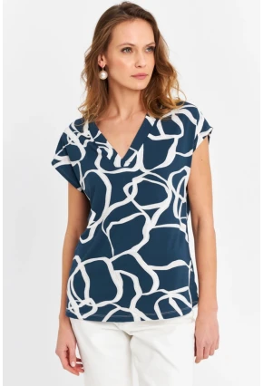 Kadın Petrol V Yaka Salaş Bluz MLPP643