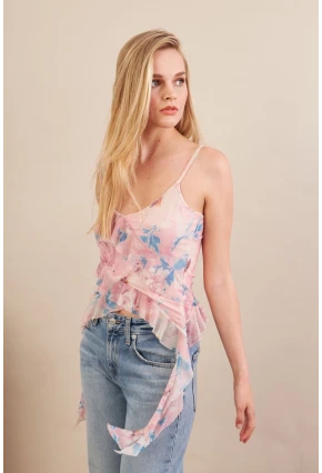 Kadın Pudra Desenli Fırfırlı Şifon Bluz FS033