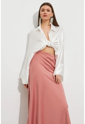 Kadın Pudra Saten Çan Etek SE20