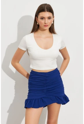 Kadın Saks Drapeli Etek ROP109