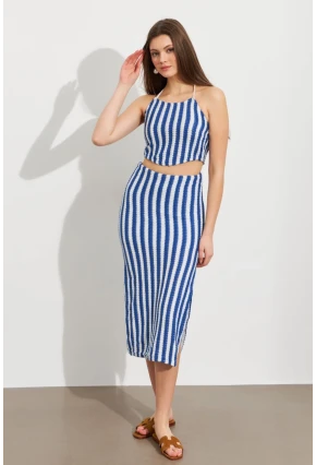 Kadın Saks Etekli Triko Takım ROP108