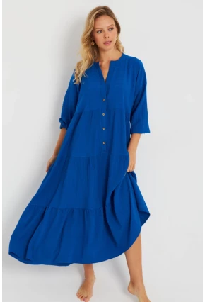 Kadın Saks Salaş Midi Elbise MQ982