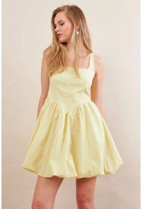 Kadın Sarı Askılı Mini Balon Elbise ERL105