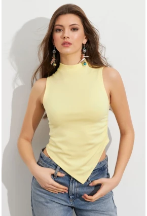 Kadın Sarı Büzgülü Asimetrik Bluz ZH340