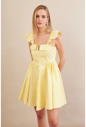 Kadın Sarı Midi Dokuma Elbise PSG1010