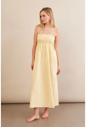 Kadın Sarı Straplez Çizgili Plaj Elbisesi