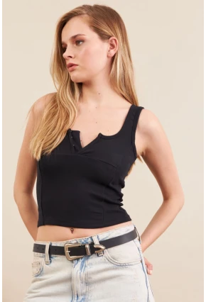 Kadın Siyah Agraflı Kısa Bluz ZH167