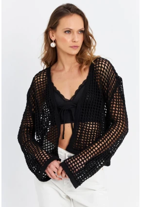 Kadın Siyah Ajurlu İspanyol Kol Hırka DS200-90