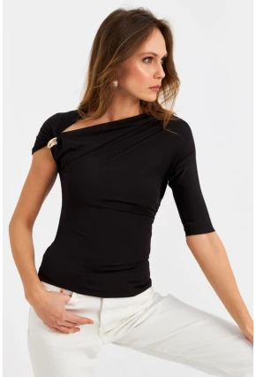 Kadın Siyah Aksesuarlı Bluz EY3074