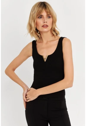 Kadın Siyah Aksesuarlı Kaşkorse Bluz RLO116