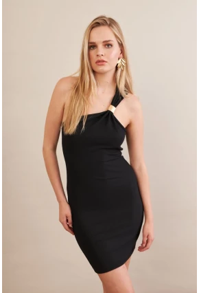 Kadın Siyah Aksesuarlı Mini Elbise FRY2315