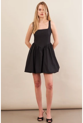Kadın Siyah Askılı Mini Balon Elbise ERL105