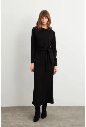 Kadın Siyah Bağlama Detaylı Midi Sweat Elbise MHOL100